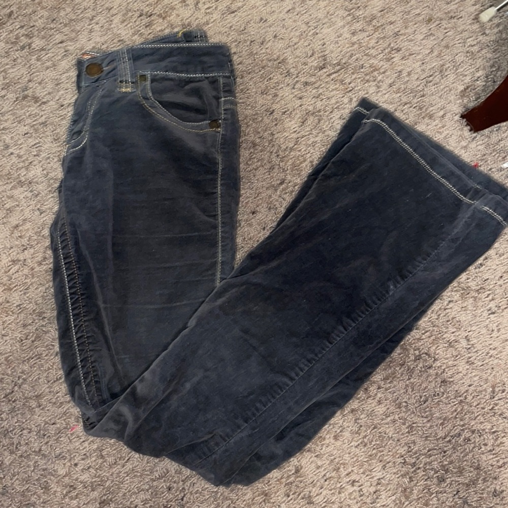 Twill Twenty Two Low Rise contrast Stitch Flare velvet pants